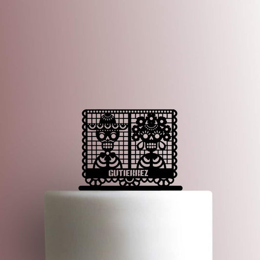 Dia De Los Muertos ? Custom Skeleton Couple Papel Picado Name - Acrylic Cake Topper