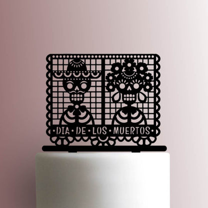 Dia De Los Muertos ? Skeleton Couple Papel Picado - Acrylic Cake Topper