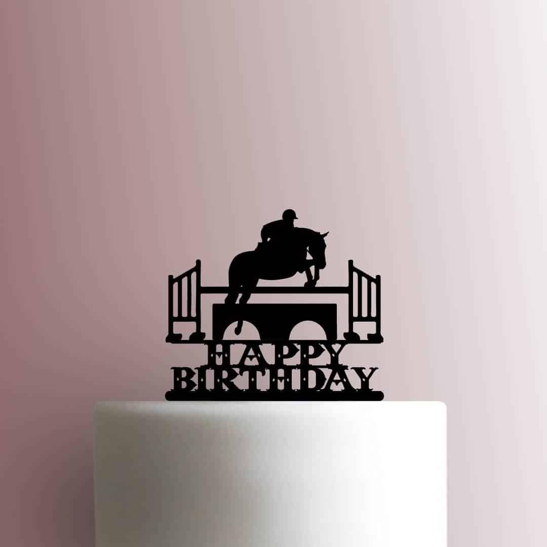 Equestrian Jumping Happy Birthday - Acrylic Cake Topper