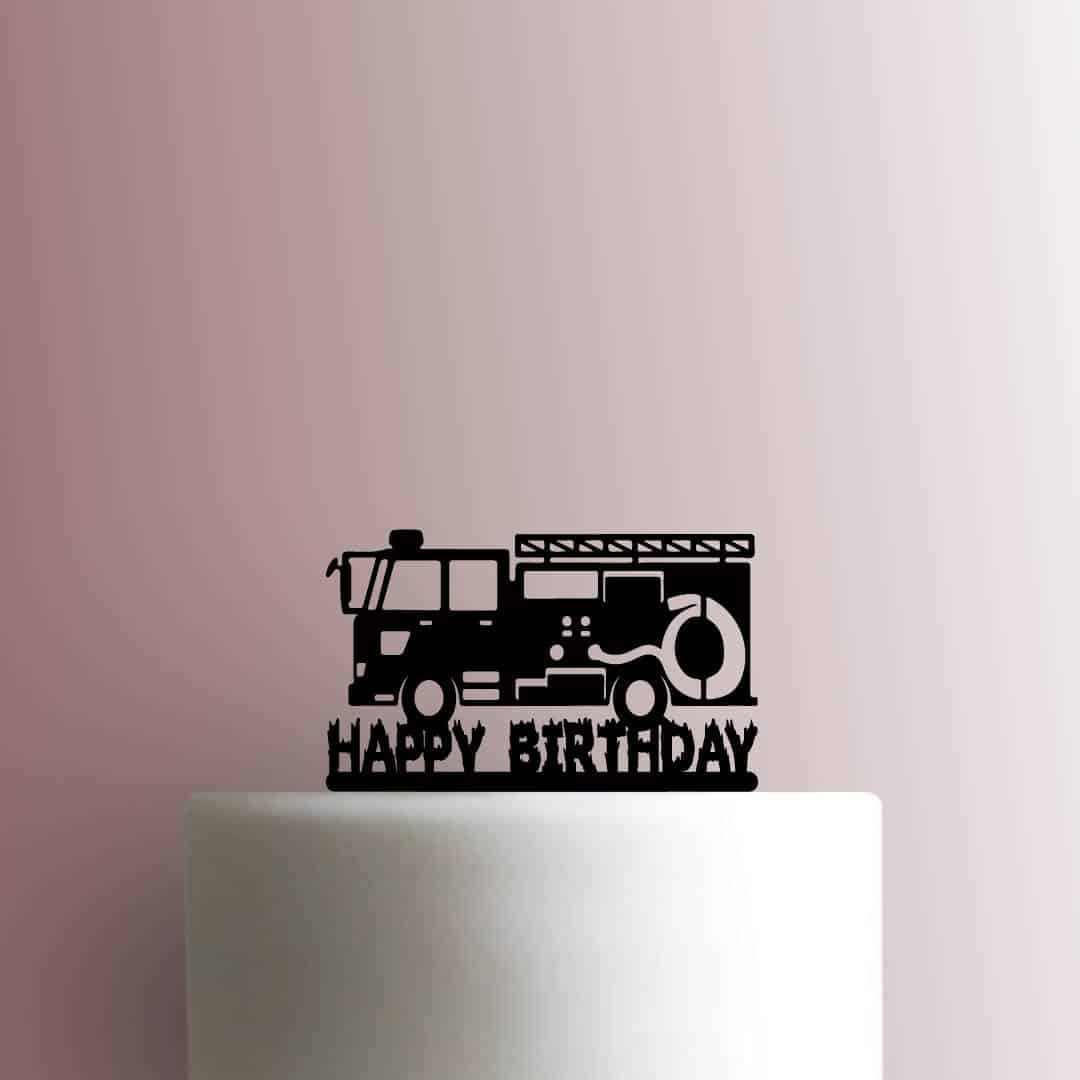 Fire Truck Happy Birthday - Acrylic Cake Topper