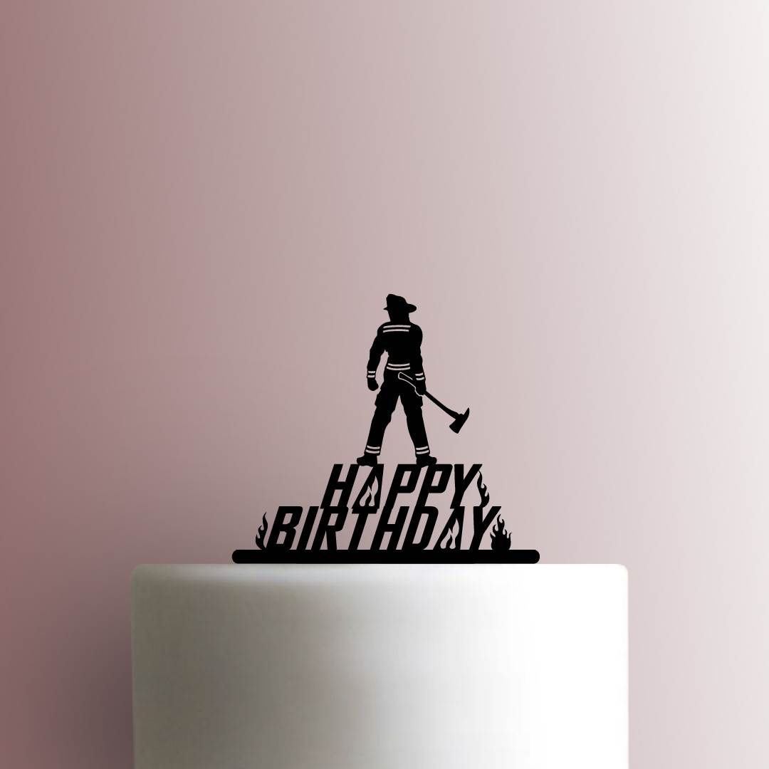 Firefighter Happy Birthday - Acrylic Cake Topper
