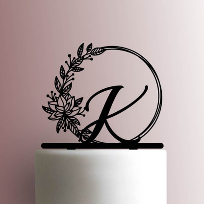 Floral Circle Initial 225-A37- Acrylic Cake Topper