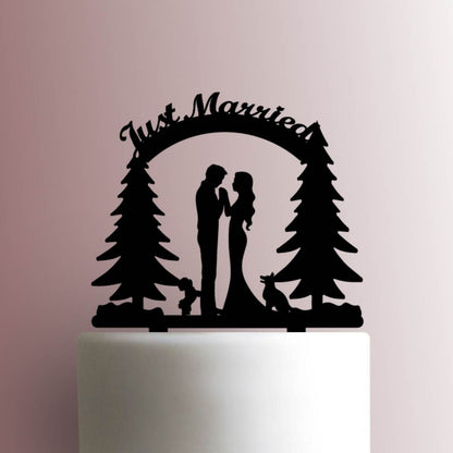 Forest Wedding Couple Just Married - Acrylic Cake Topper