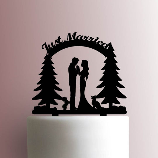 Forest Wedding Couple Just Married - Acrylic Cake Topper