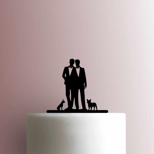 Gay Couple with Boston Terrier Dogs - Acrylic Cake Topper