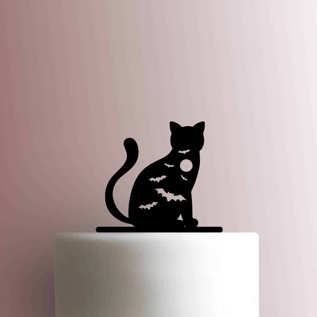 Halloween ? Cat with Bats - Acrylic Cake Topper