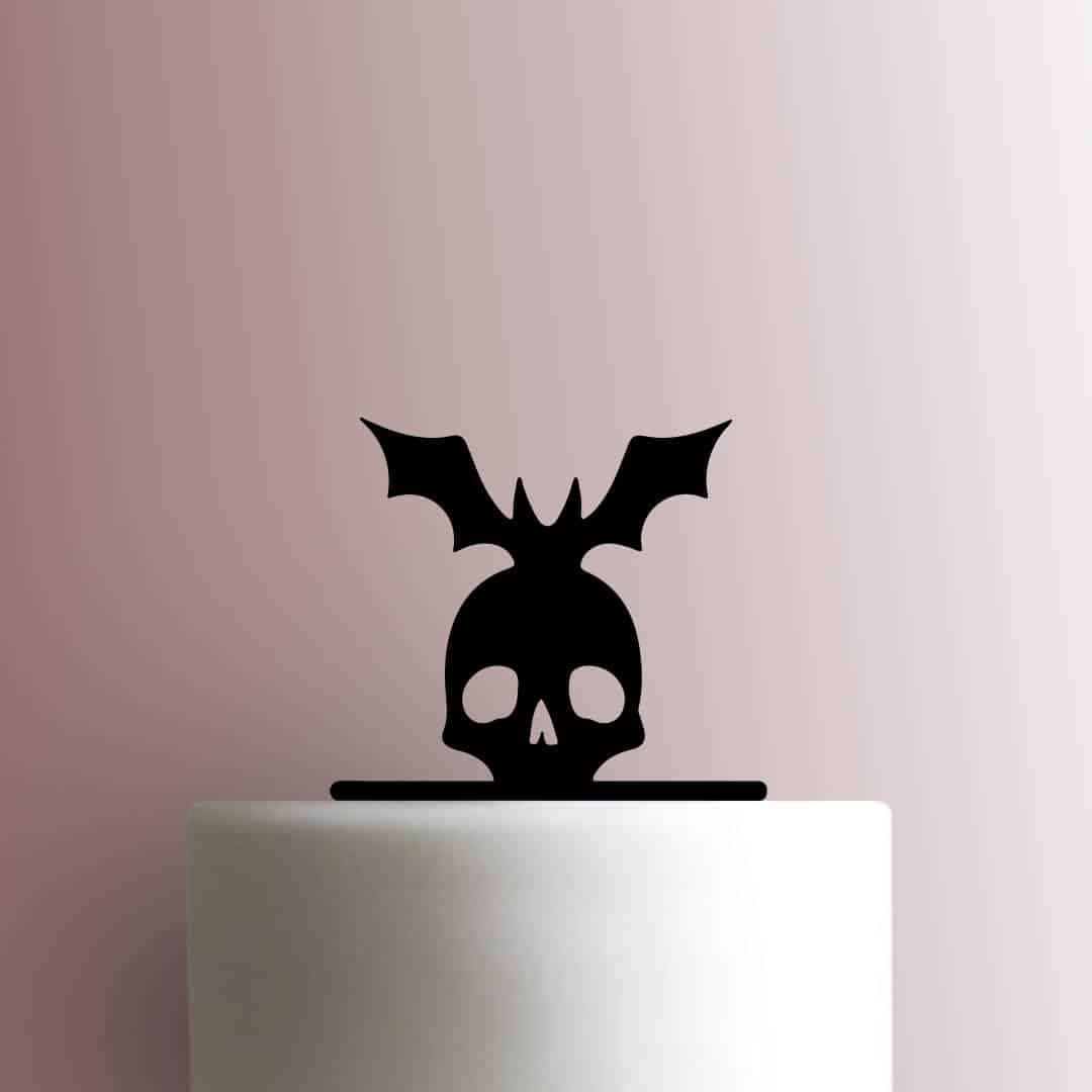 Halloween ? Skull with Bat - Acrylic Cake Topper