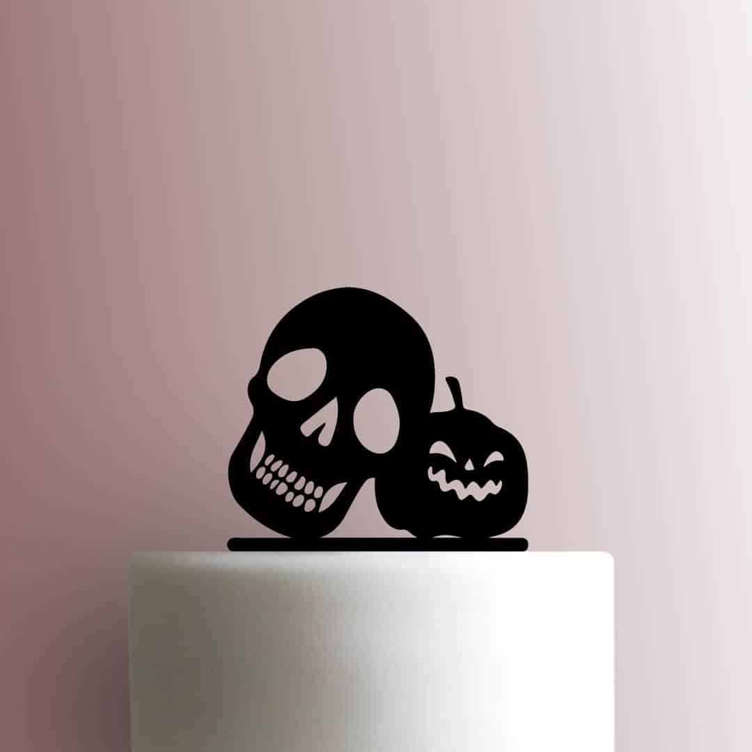 Halloween ? Skull with Jack O Lantern - Acrylic Cake Topper