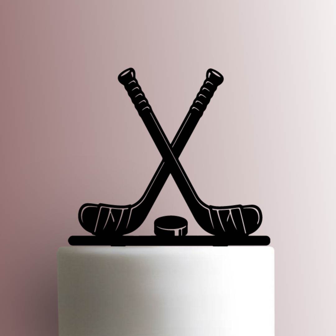 Hockey Sticks with Puck - Acrylic Cake Topper