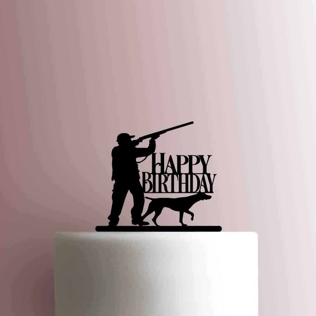 Hunter with Dog Happy Birthday - Acrylic Cake Topper