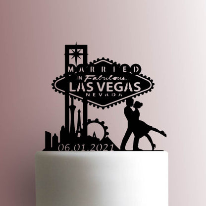 Married in Fabulous Las Vegas Skyline Date - Acrylic Cake Topper