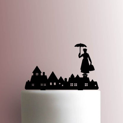 Mary Poppins with Skyline - Acrylic Cake Topper