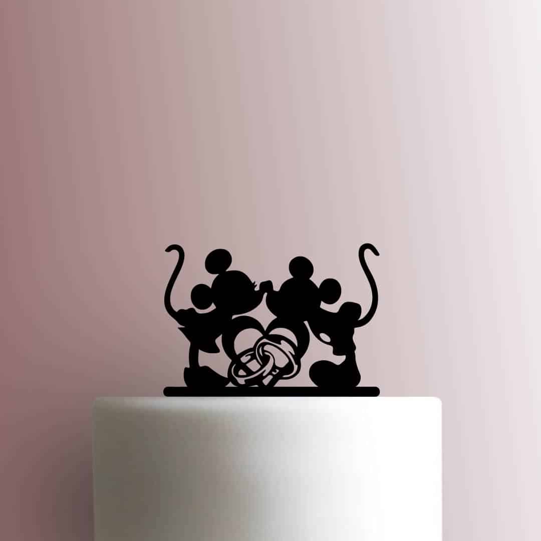 Mickey and Minnie Mouse Kiss Wedding Rings - Acrylic Cake Topper