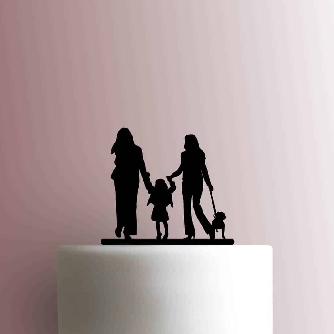 Moms and Daughter with Dog - Acrylic Cake Topper