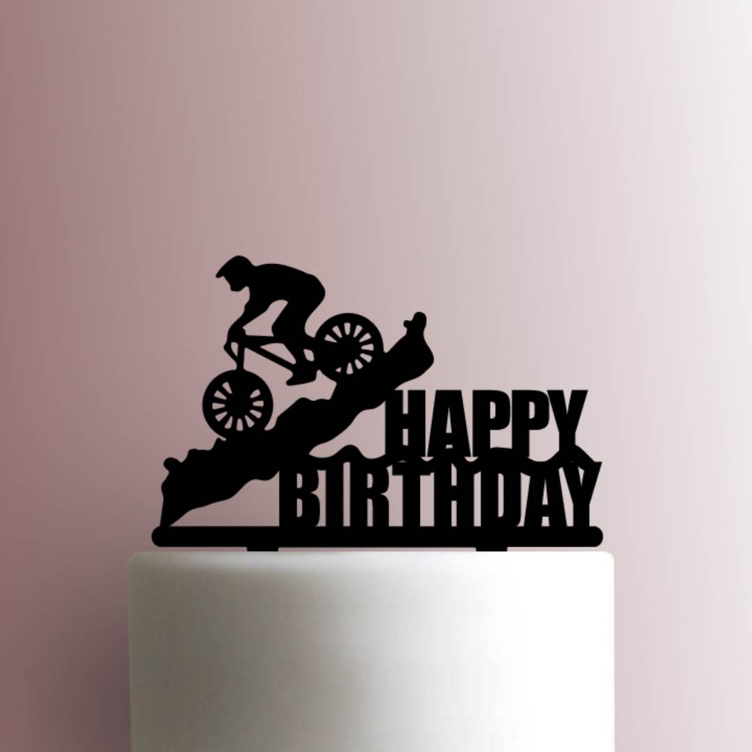 Mountain Bike Happy Birthday - Acrylic Cake Topper