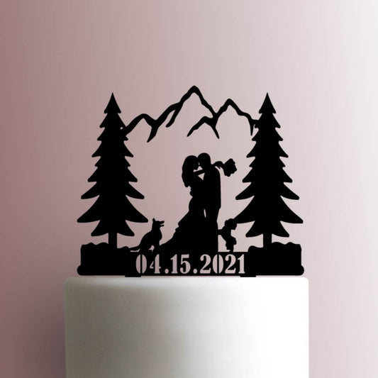 Custom Mountain Wedding Dogs Date - Acrylic Cake Topper