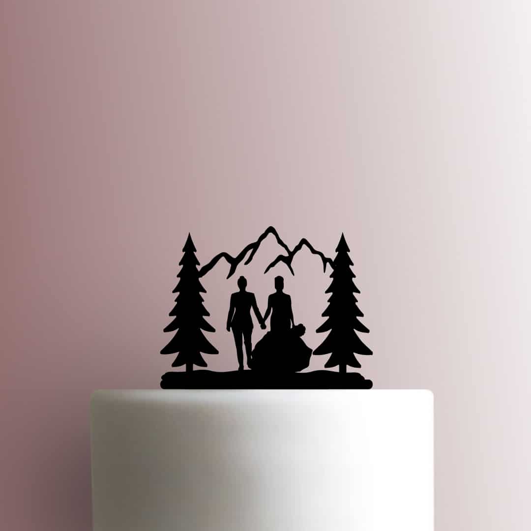 Mountains Lesbian Couple Wedding - Acrylic Cake Topper