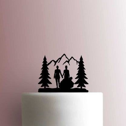 Mountains Lesbian Couple Wedding - Acrylic Cake Topper