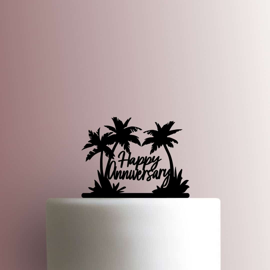 Palm Trees Happy Anniversary - Acrylic Cake Topper