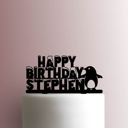 Penguin Happy Birthday Name - Acrylic Cake Topper