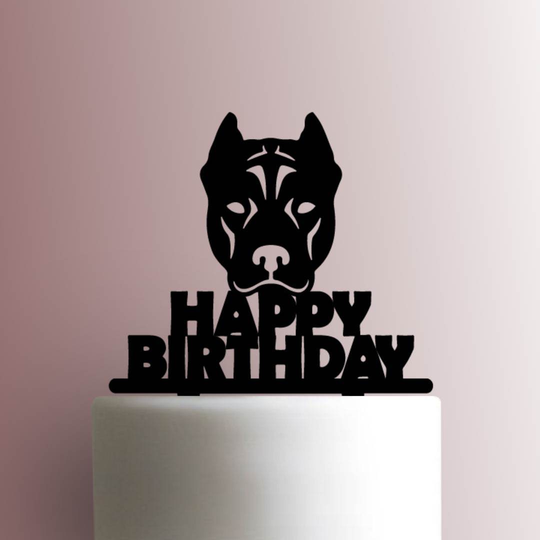 Pitbull Happy Birthday - Acrylic Cake Topper