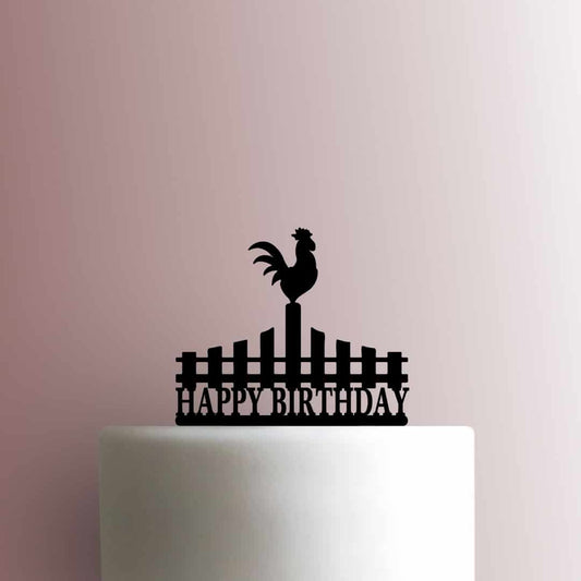 Rooster on Fence Happy Birthday - Acrylic Cake Topper