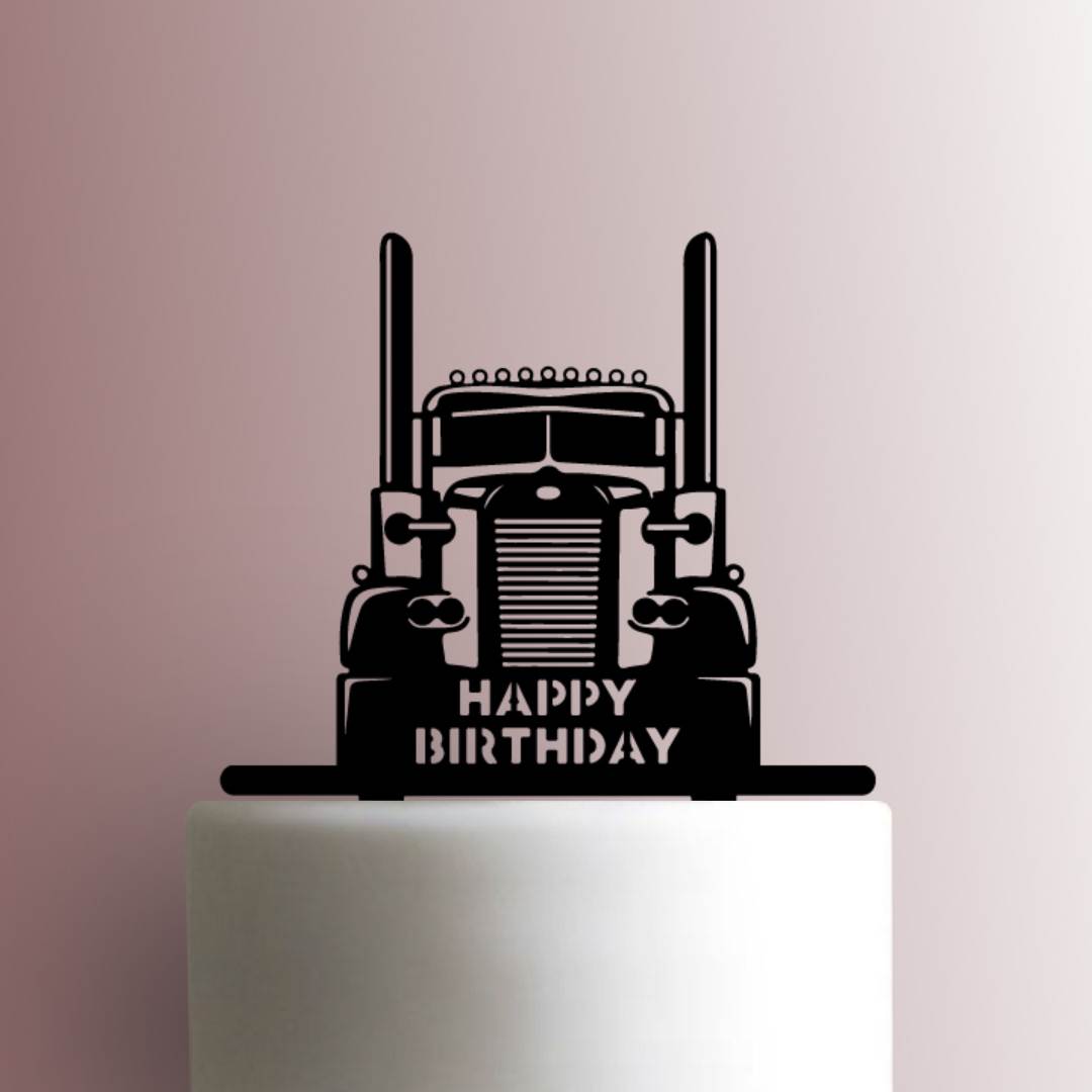 Semi Truck Happy Birthday - Acrylic Cake Topper