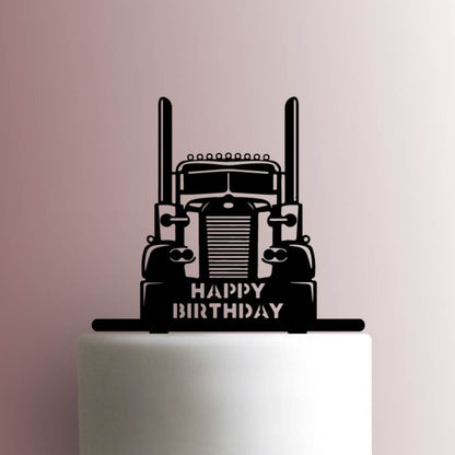 Semi Truck Happy Birthday - Acrylic Cake Topper