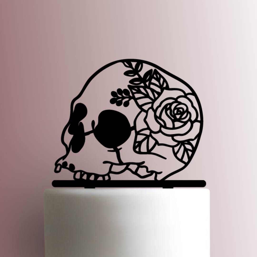 Skull with Rose Flower - Acrylic Cake Topper