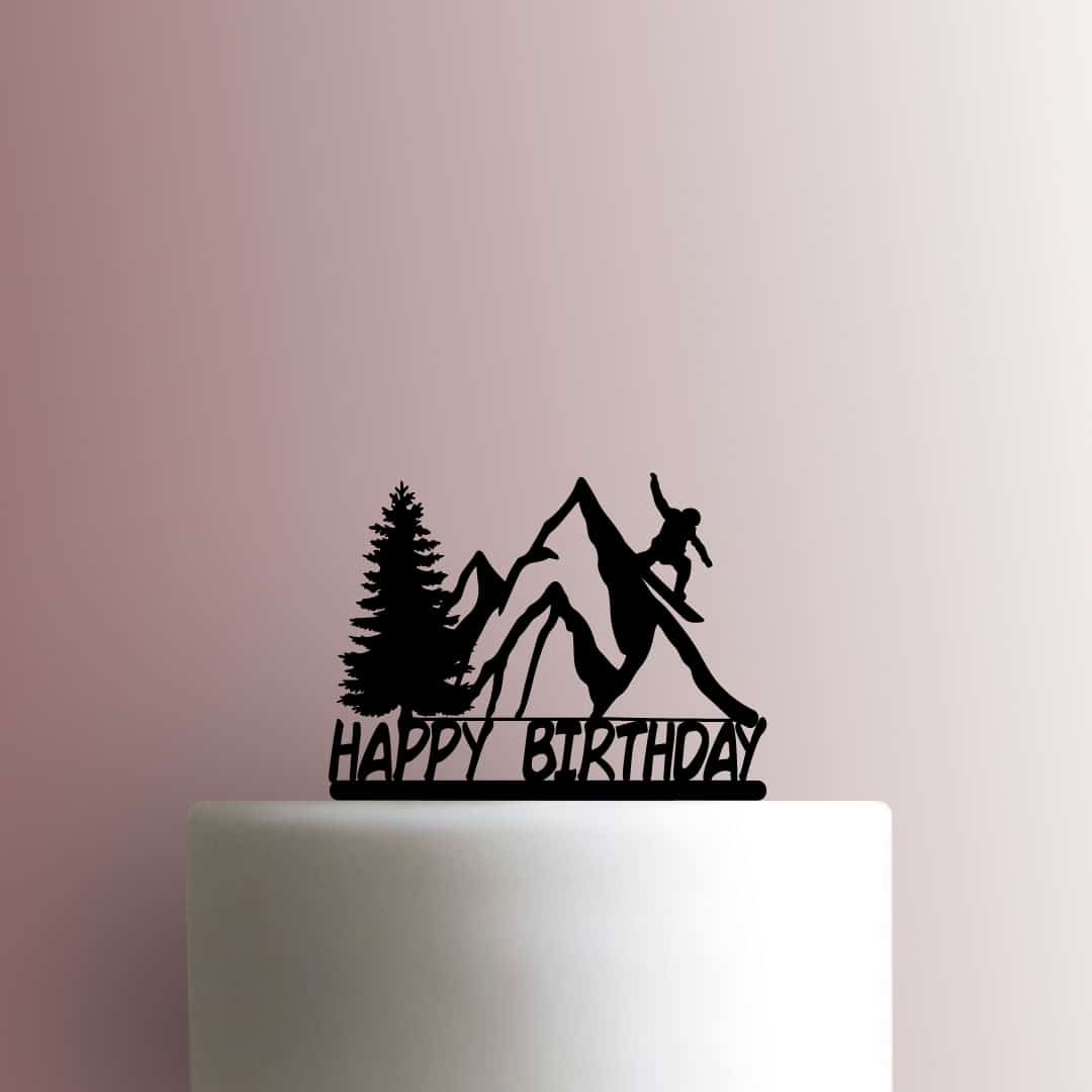 Snowboarding Happy Birthday - Acrylic Cake Topper
