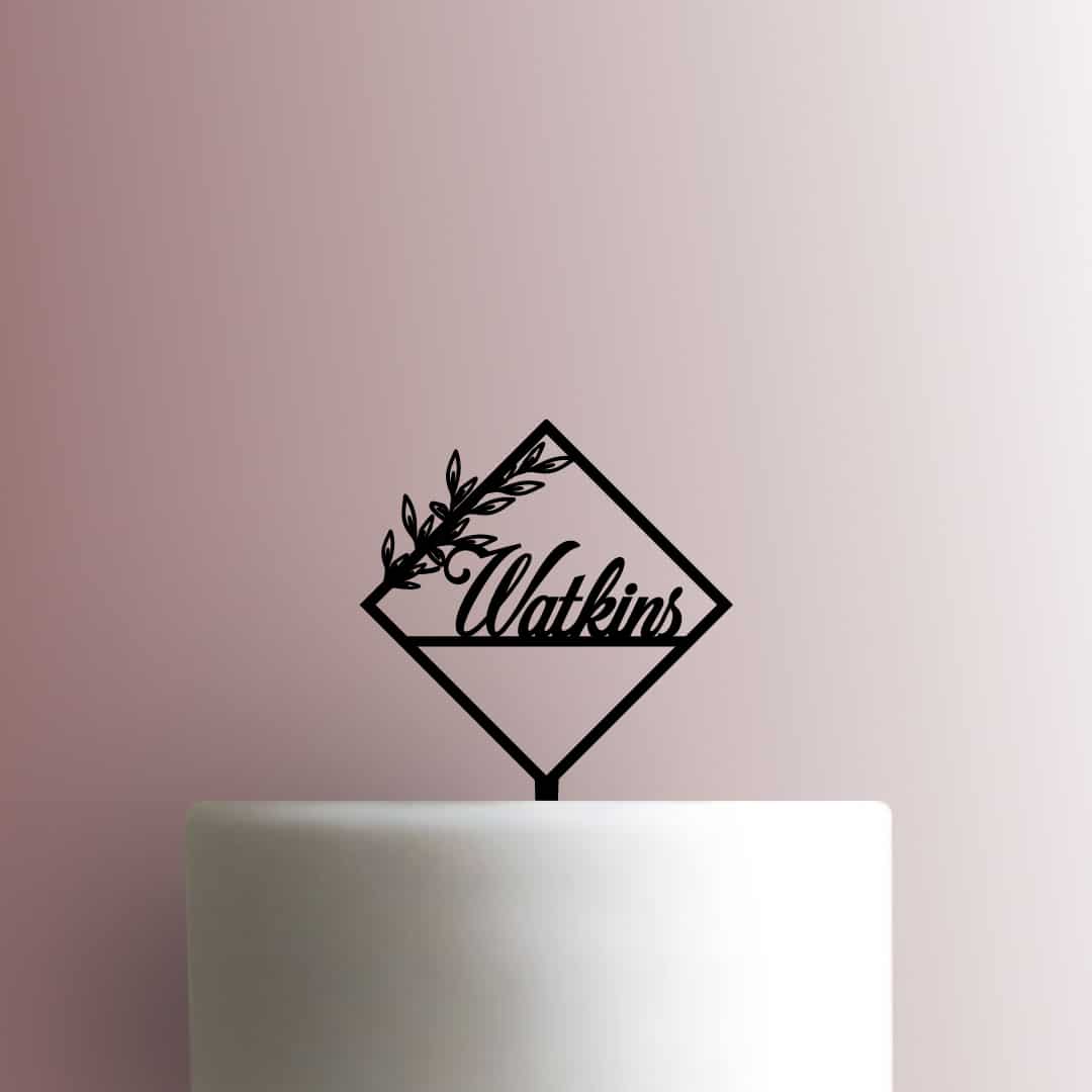 Square Leaf Wedding Name - Acrylic Cake Topper