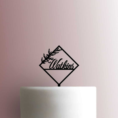 Square Leaf Wedding Name - Acrylic Cake Topper