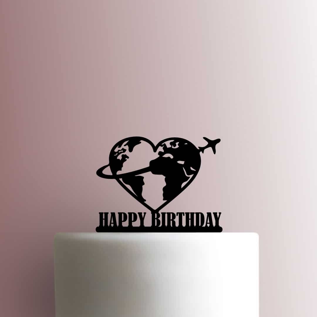 Travel Love Happy Birthday - Acrylic Cake Topper