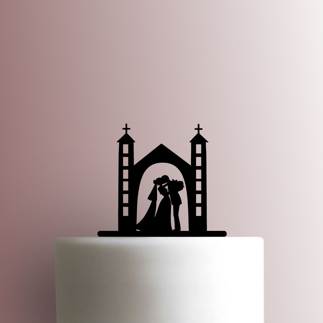 Wedding Couple Under Church Arch - Acrylic Cake Topper