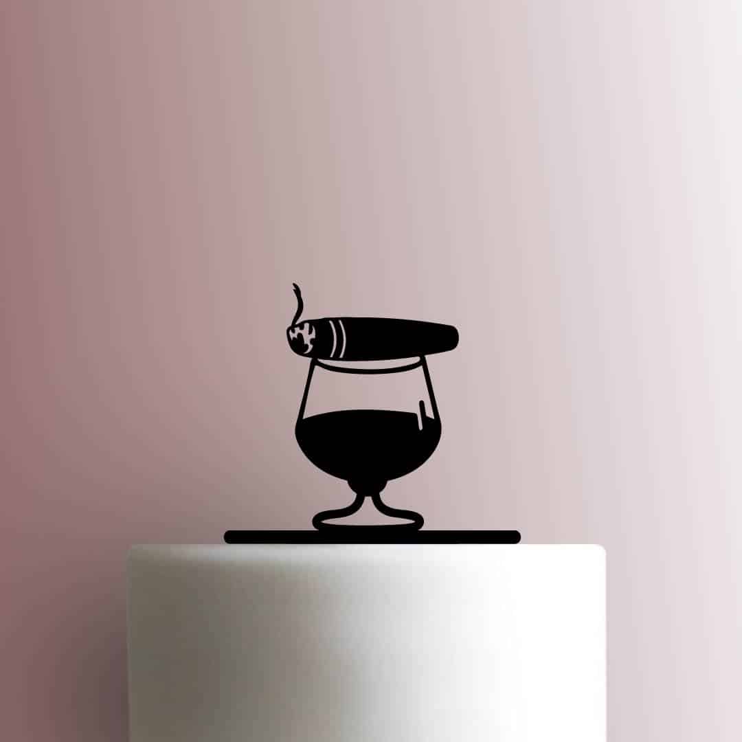 Whiskey Glass with Cigar - Acrylic Cake Topper
