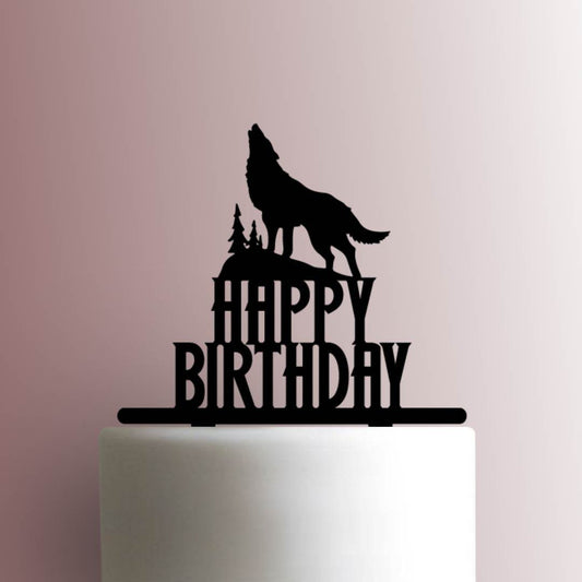 Wolf Howling Happy Birthday - Acrylic Cake Topper