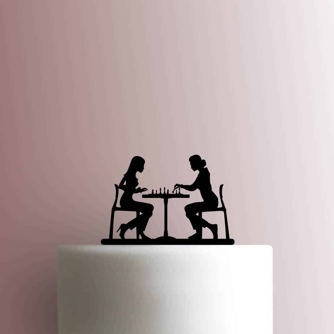 Women Playing Chess - Acrylic Cake Topper