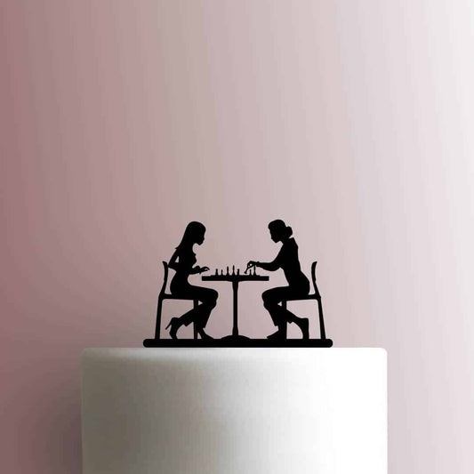 Women Playing Chess - Acrylic Cake Topper