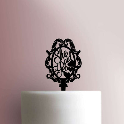 She Said Yes Damask - Acrylic Cake Topper
