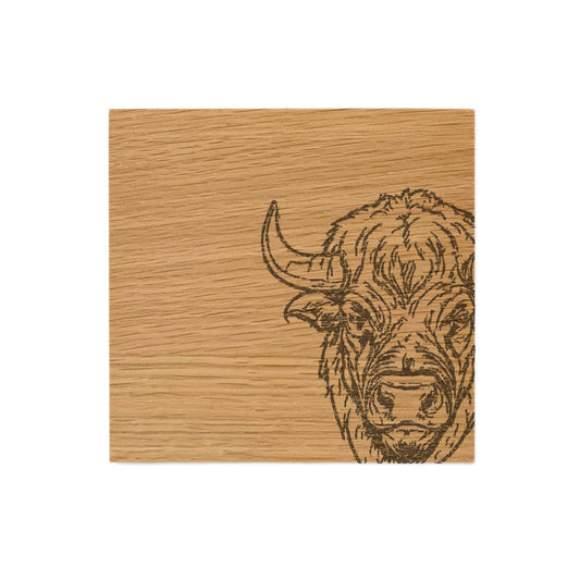 African Buffalo Single Oak Coaster