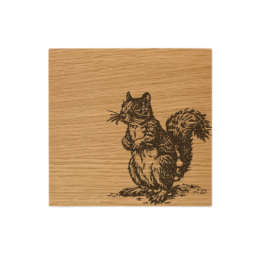 Squirrel Single Oak Coaster