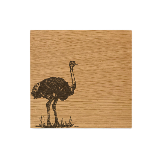 Ostrich Single Oak Coaster