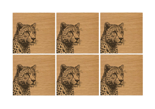 Leopard Oak Coasters - Set of 6