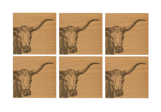 Texas Longhorn Oak Coasters - Set of 6