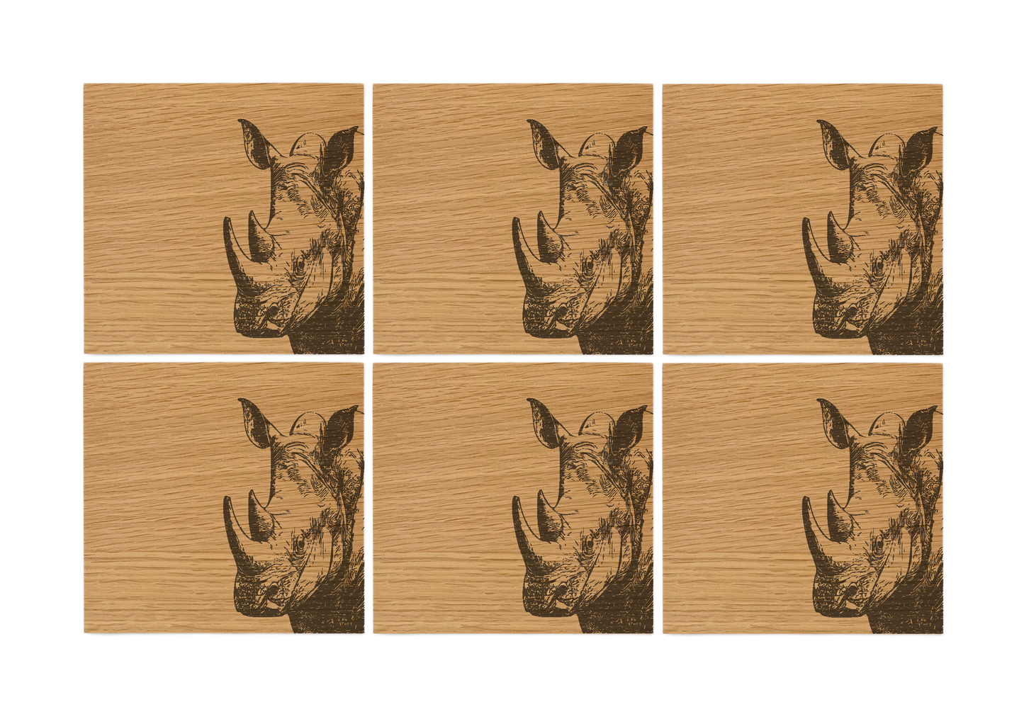 Rhino Oak Coasters - Set of 6