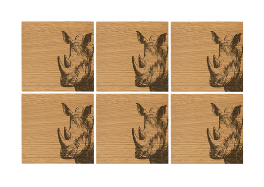 Rhino Oak Coasters - Set of 6
