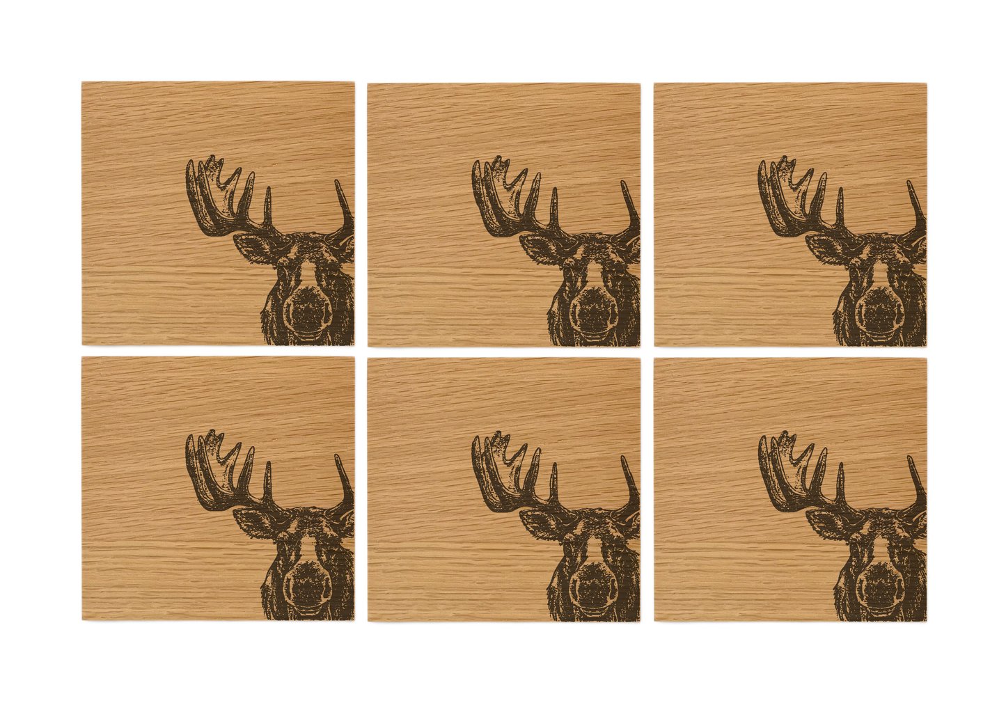 Moose Oak Coasters - Set of 6