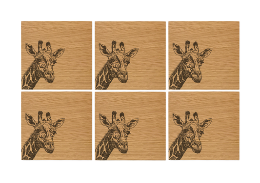 Giraffe Oak Coasters - Set of 6