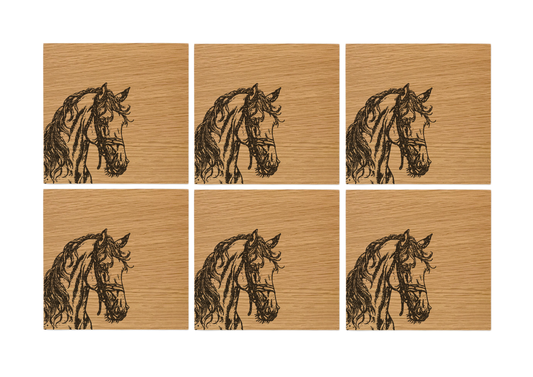 Horse Oak Coasters - Set of 6