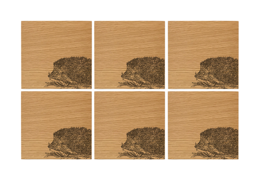 Hedgehog Oak Coasters - Set of 6